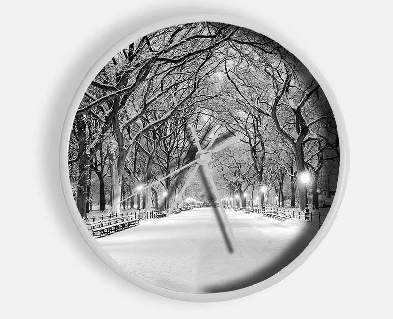 Winter Stroll Through Central Park Clock - Wallart-Direct UK