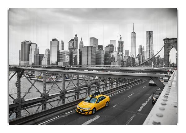 Yellow Cab On Brooklyn Bridge