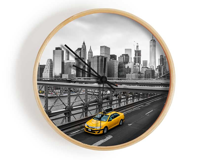 Yellow Cab On Brooklyn Bridge Clock - Wallart-Direct UK