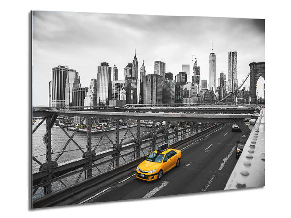 Yellow Cab On Brooklyn Bridge