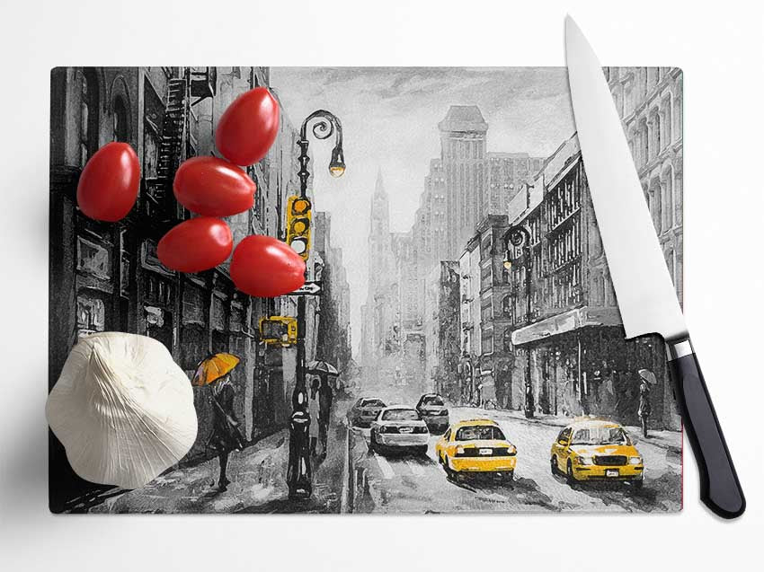 Yellow Cabs In The Streets Of NYC Glass Chopping Board