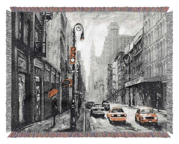 Yellow Cabs In The Streets Of NYC Woven Blanket