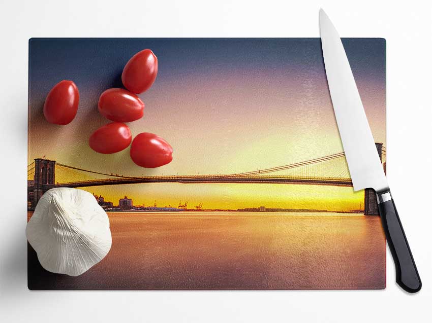 Sunset Over Brooklyn Bridge Glass Chopping Board