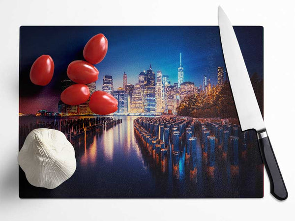 Twinkling Lights Of The Big City Glass Chopping Board