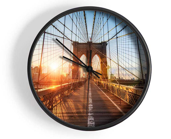 Sunset Through Brooklyn Bridge Clock - Wallart-Direct UK