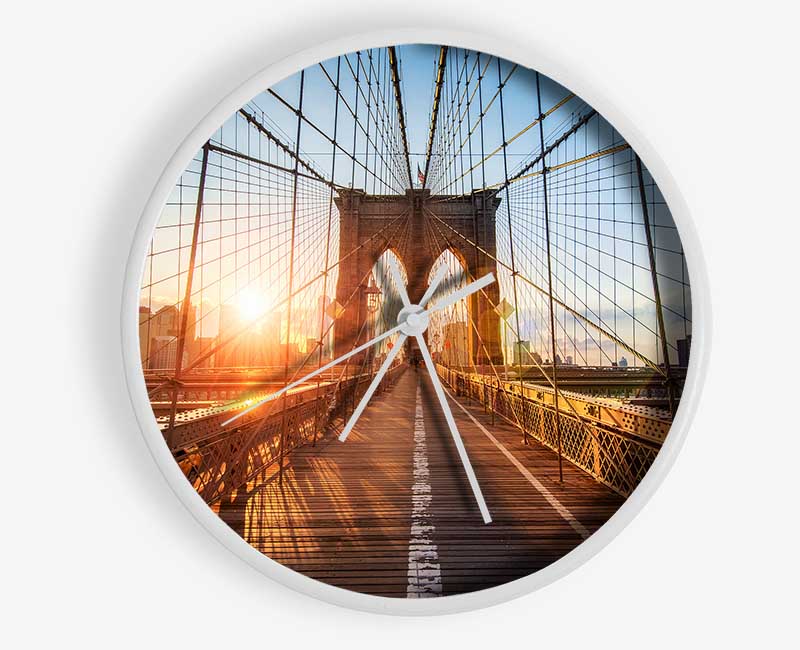 Sunset Through Brooklyn Bridge Clock - Wallart-Direct UK