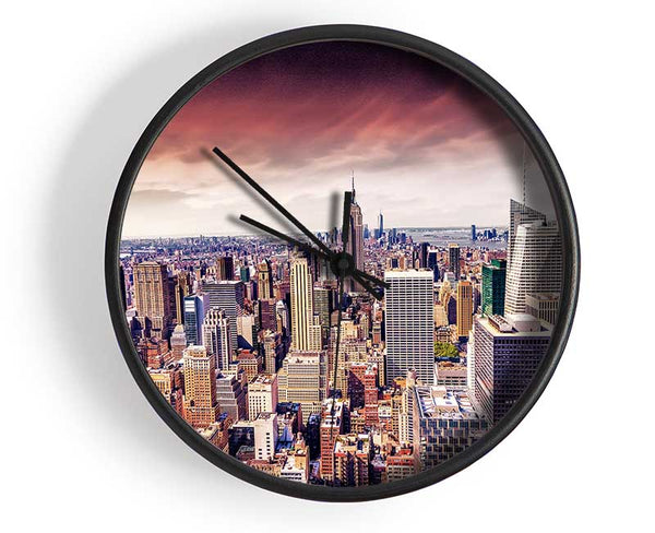 Pink Skies Over NYC Clock - Wallart-Direct UK