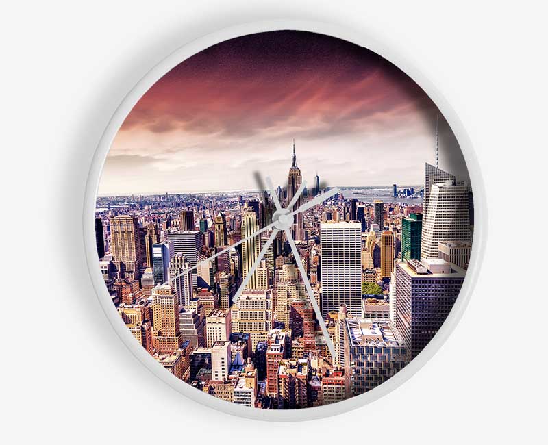 Pink Skies Over NYC Clock - Wallart-Direct UK