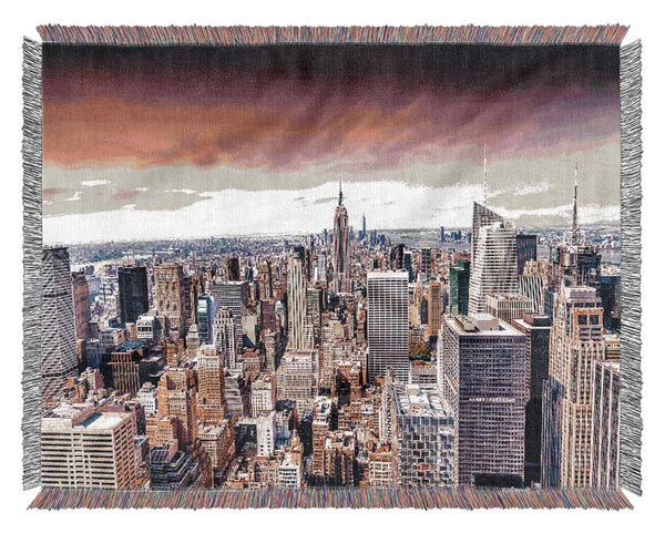 Pink Skies Over NYC Woven Blanket