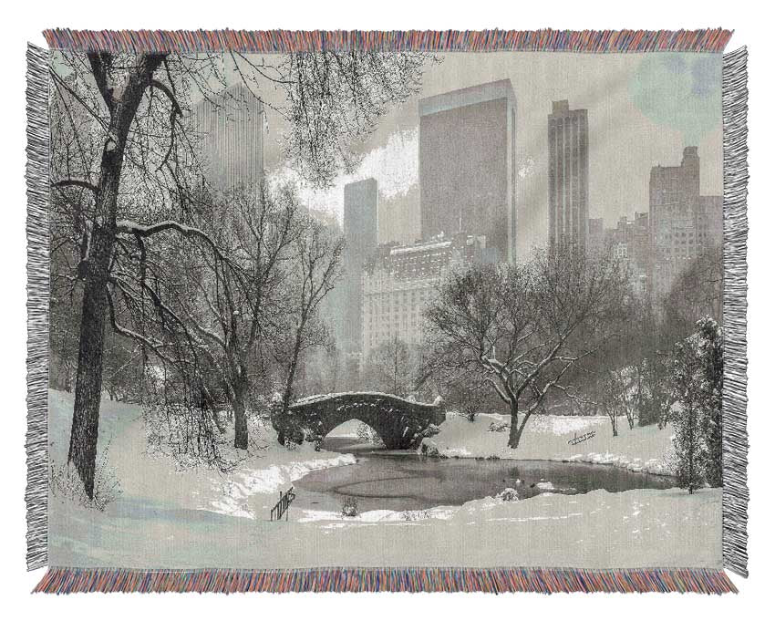 Winter Snow In Central Park Woven Blanket