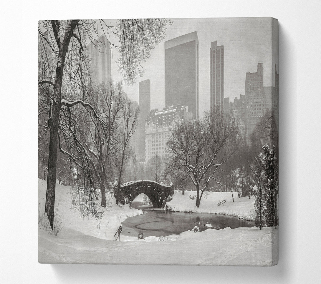 A Square Canvas Print Showing Winter Snow In Central Park Square Wall Art