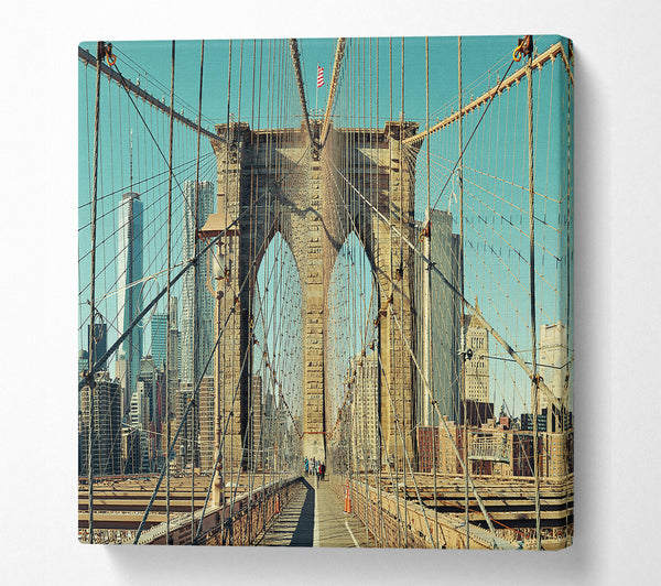 A Square Canvas Print Showing Walking Through The Brooklyn Bridge Square Wall Art