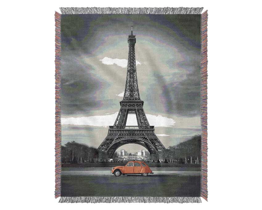 Eiffel Tower Red Car Woven Blanket