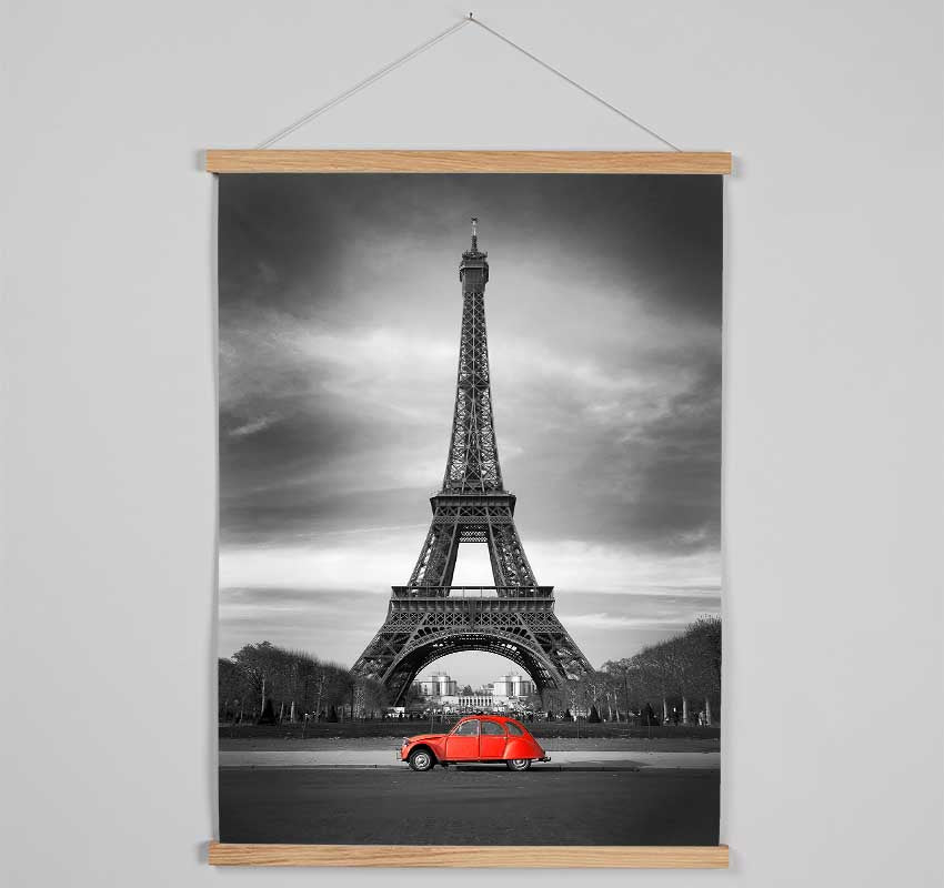 Eiffel Tower Red Car Hanging Poster - Wallart-Direct UK