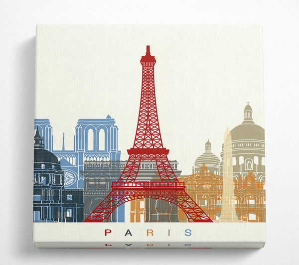 A Square Canvas Print Showing Eiffel Tower Retro 1 Square Wall Art