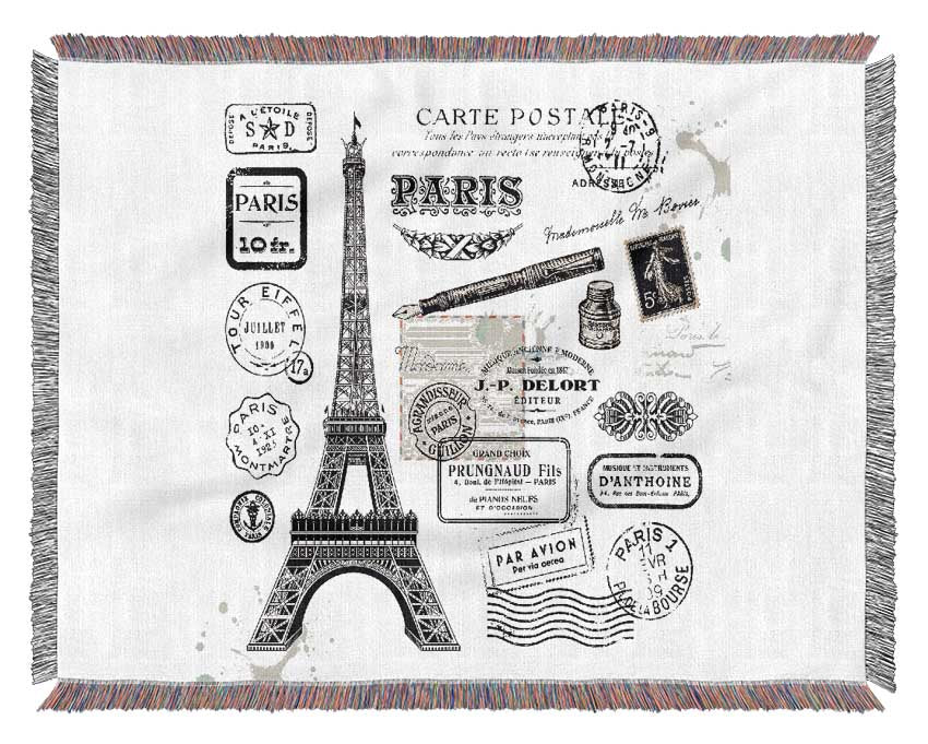 Eiffel Tower Retro Post Woven Blanket