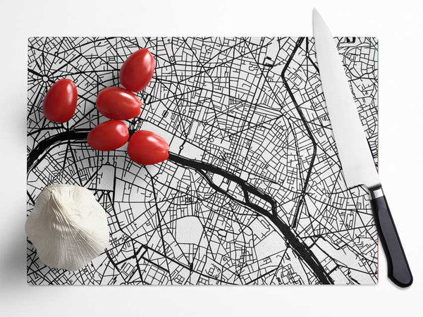 Map Of The City 3 Paris Glass Chopping Board