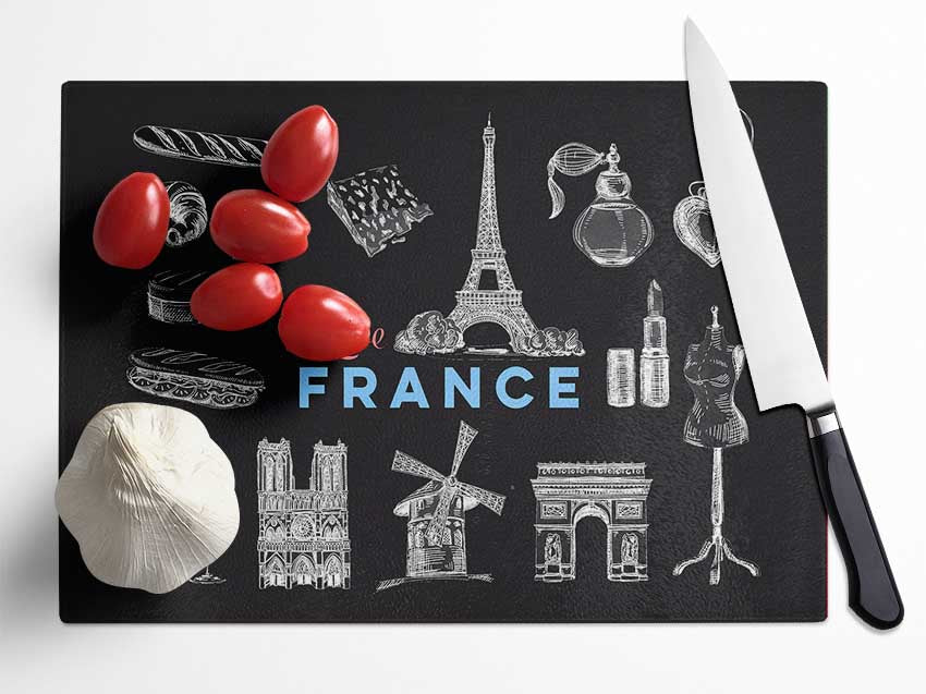 I Love France Glass Chopping Board