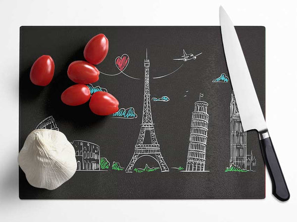 Famous Citys Of The Europe 1 Glass Chopping Board