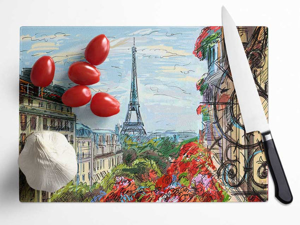 Eiffel Tower Over The City 9 Glass Chopping Board