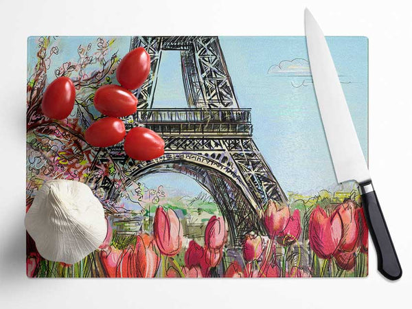 Eiffel Tower Close Up 3 Glass Chopping Board