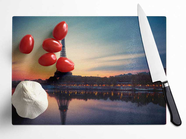 Eiffel Tower Over The River Seine 4 Glass Chopping Board