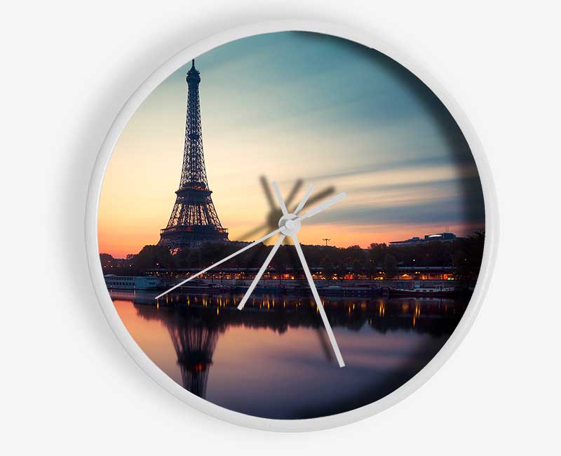 Eiffel Tower Over The River Seine 4 Clock - Wallart-Direct UK