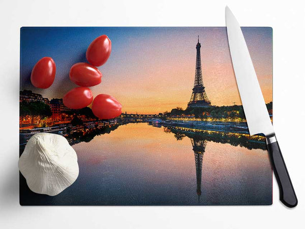 Eiffel Tower Over The River Seine 3 Glass Chopping Board