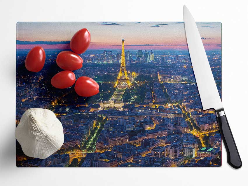 Eiffel Tower Night Light Glass Chopping Board