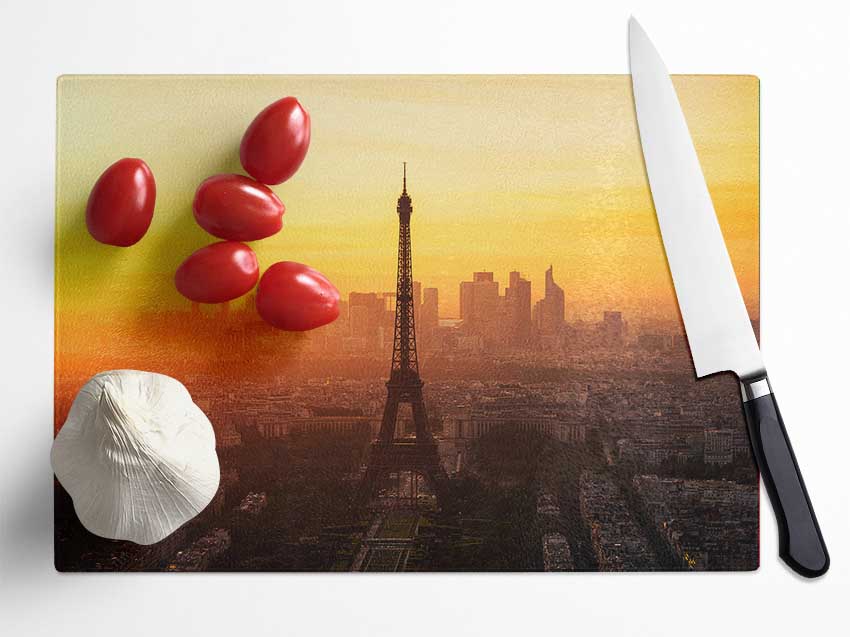 Eiffel Tower Sunset Skies Glass Chopping Board