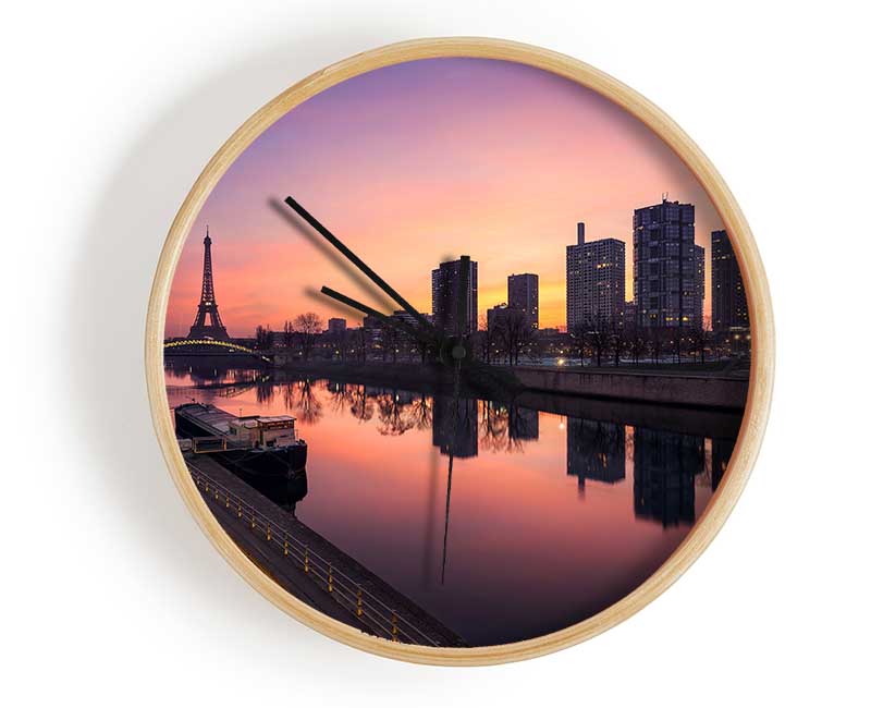 Eiffel Tower Over The River Seine 2 Clock - Wallart-Direct UK