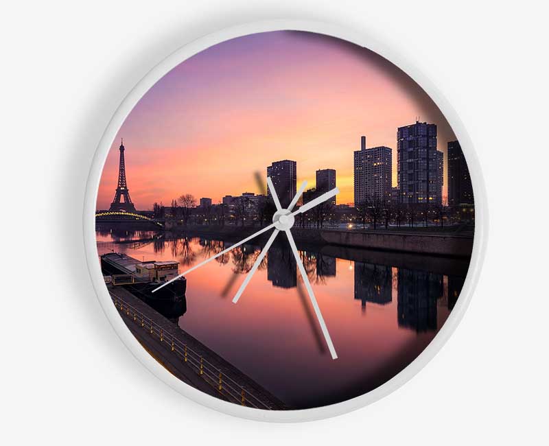 Eiffel Tower Over The River Seine 2 Clock - Wallart-Direct UK