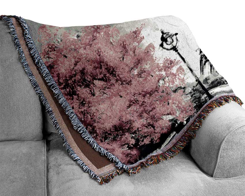 Eiffel Tower Pink trees Woven Blanket