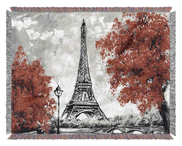 Eiffel Tower Red trees Woven Blanket