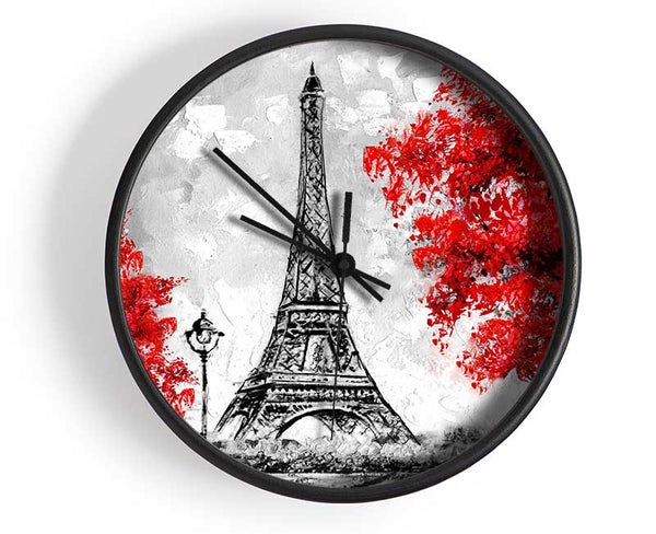 Eiffel Tower Red trees Clock - Wallart-Direct UK