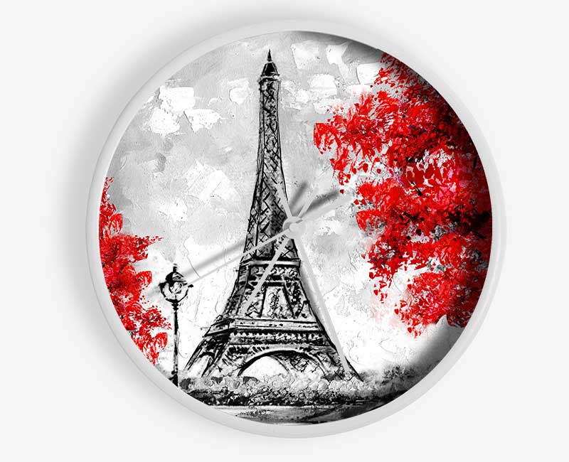 Eiffel Tower Red trees Clock - Wallart-Direct UK