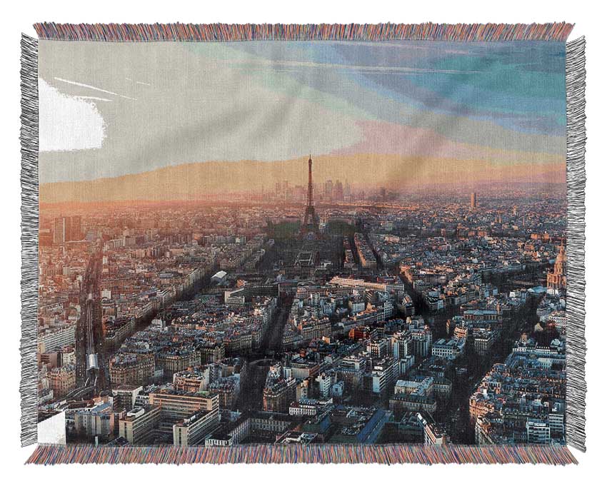 Eiffel Tower Over The City 5 Woven Blanket