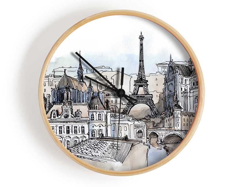 Eiffel Tower Over The Ciity 8 Clock - Wallart-Direct UK