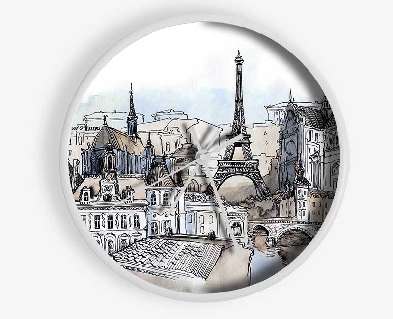 Eiffel Tower Over The Ciity 8 Clock - Wallart-Direct UK