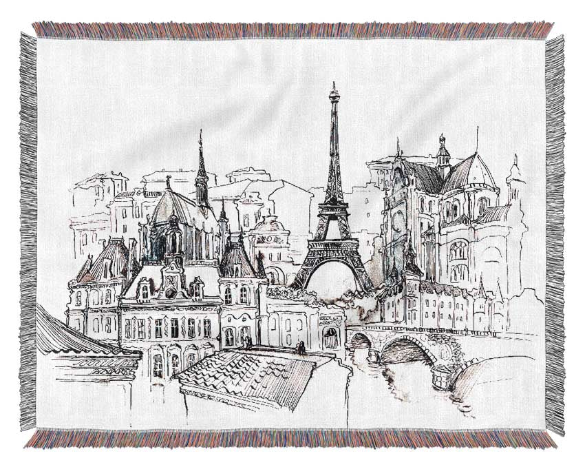 Eiffel Tower Over The City 7 Woven Blanket