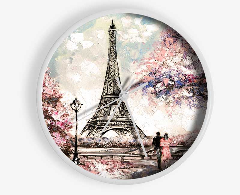 Eiffel Tower Pink Tree Clock - Wallart-Direct UK