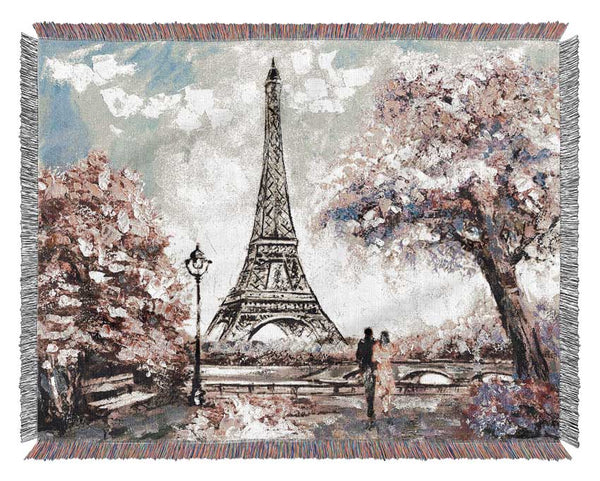 Eiffel Tower Pink Tree Woven Blanket