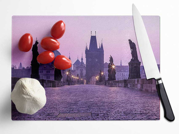 Charles Bridge At Dusk Glass Chopping Board