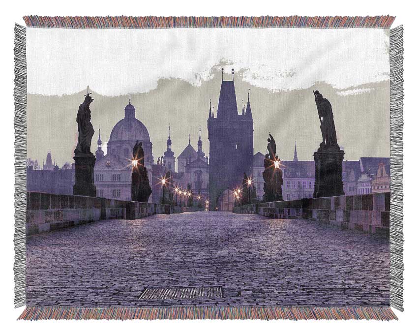 Charles Bridge At Dusk Woven Blanket