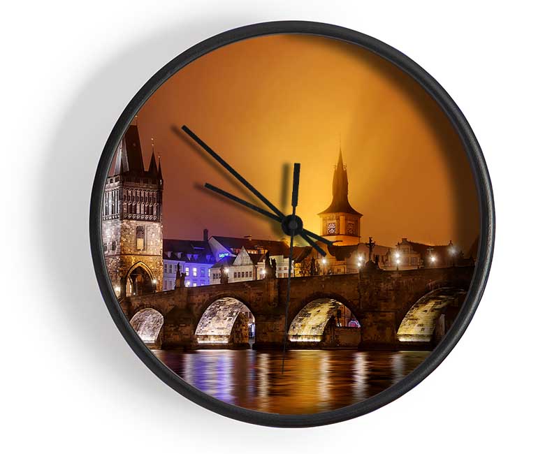 Charles Bridge Over The River Vltava Clock - Wallart-Direct UK