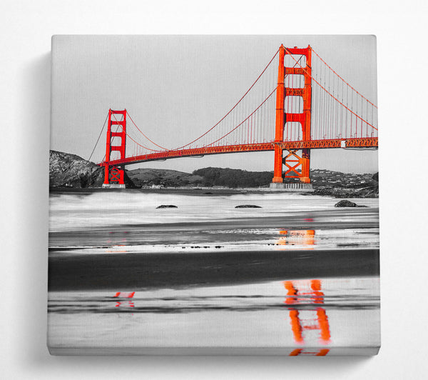 A Square Canvas Print Showing Golden Gate Bridge Red Reflections Square Wall Art