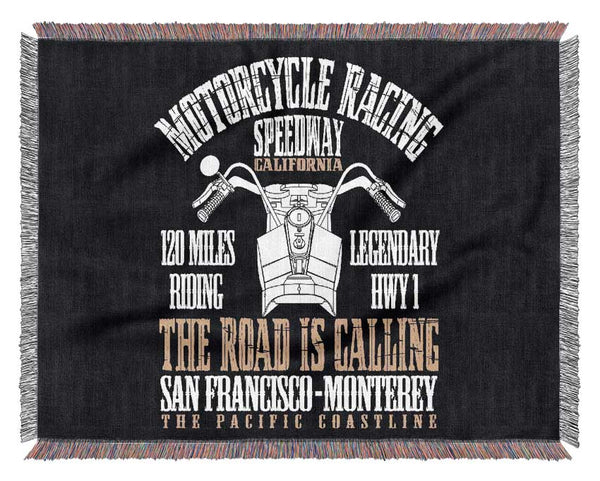 The Pacific Coastline Motorcycle Race Woven Blanket