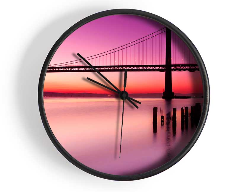 Golden Gate Bridge Pink Serene Clock - Wallart-Direct UK