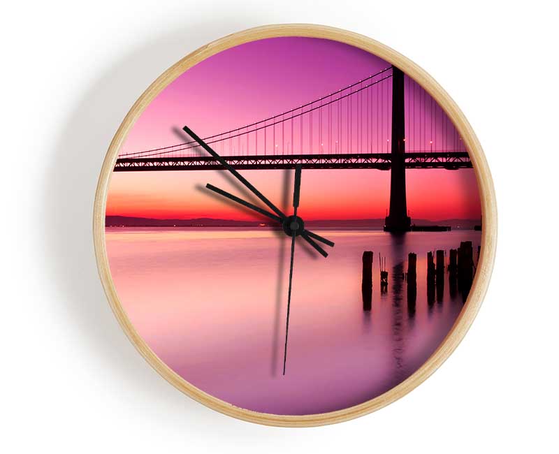 Golden Gate Bridge Pink Serene Clock - Wallart-Direct UK