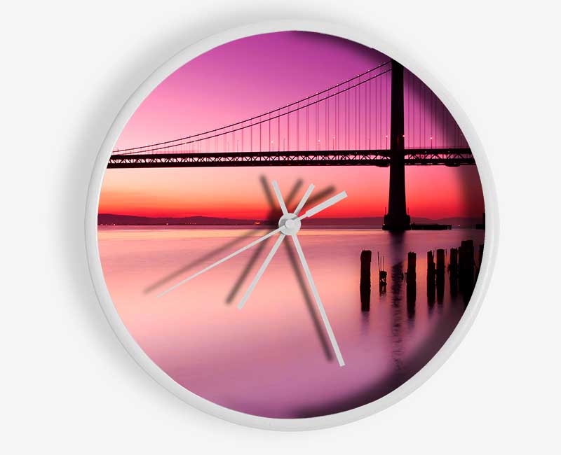 Golden Gate Bridge Pink Serene Clock - Wallart-Direct UK